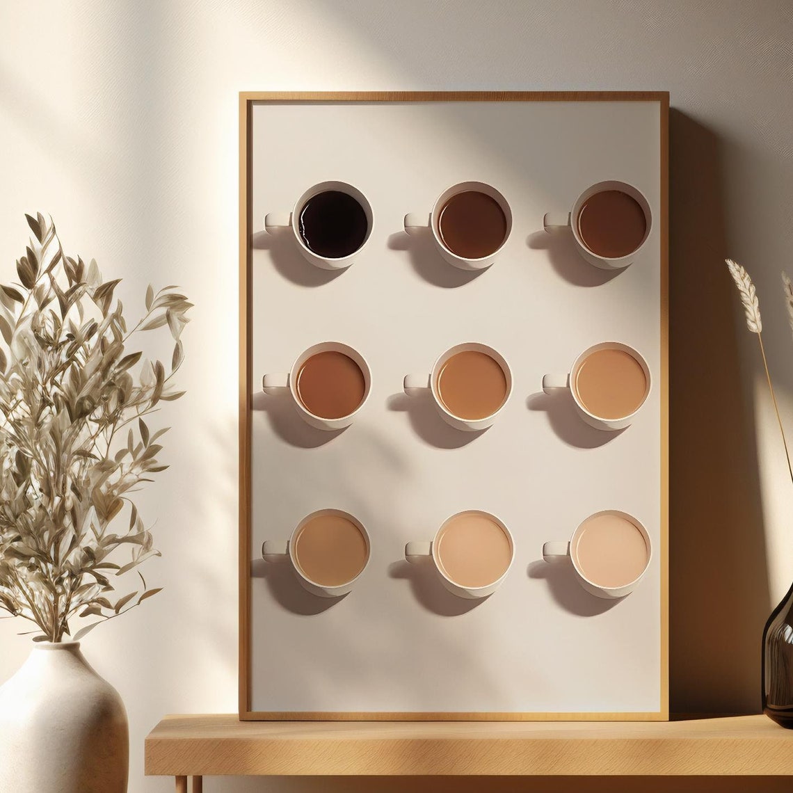 Shades Of Coffee Gradient Nine Cups Minimalist Kitchen Poster