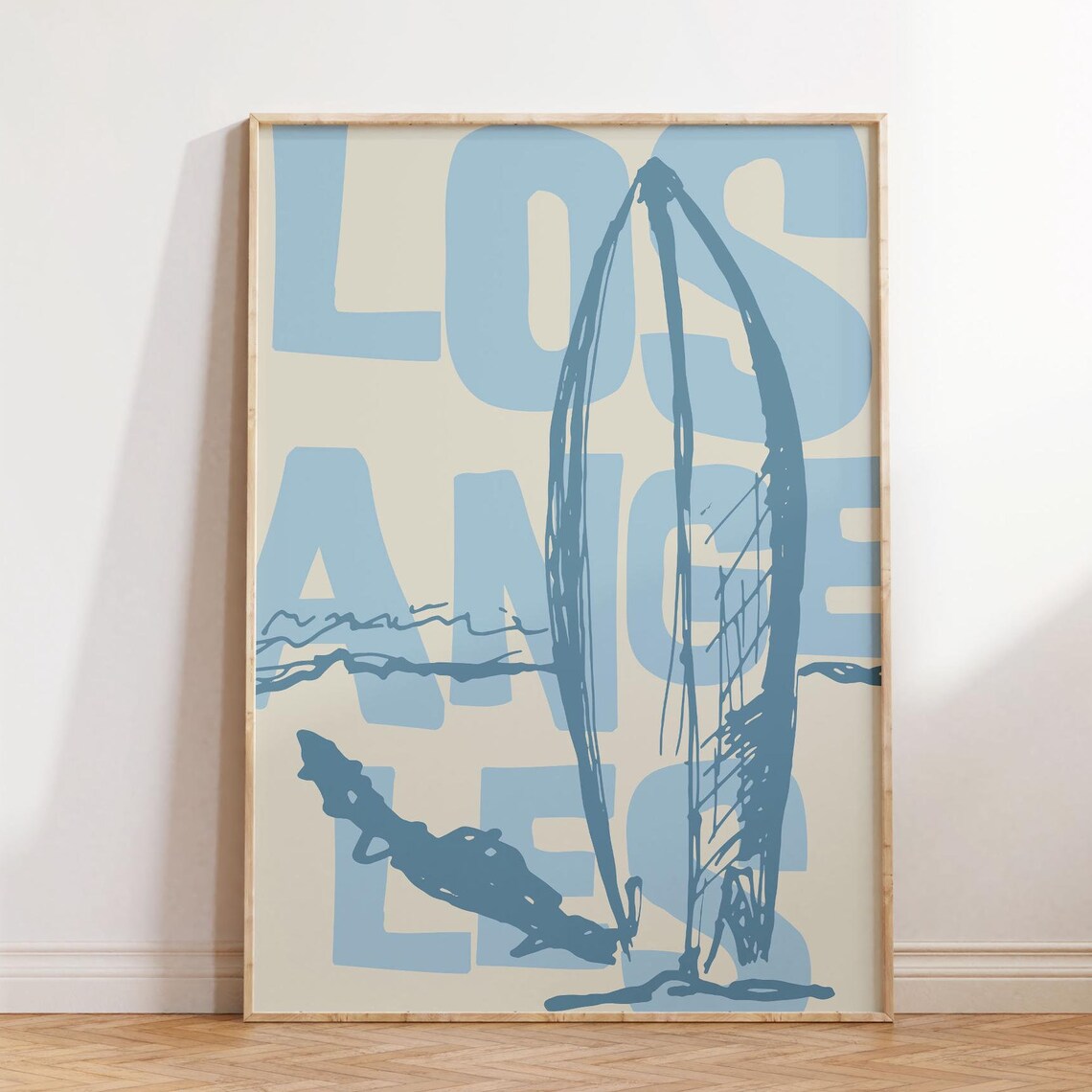Los Angeles Surfboard Vintage Blue Beach Surf Travel Wall Poster