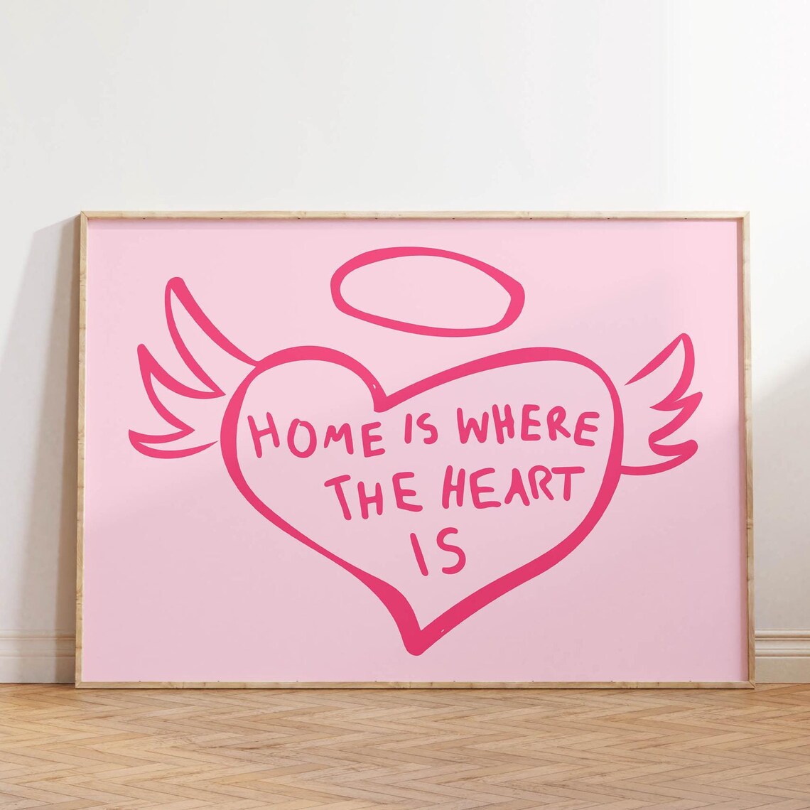 Home Is Where The Heart Is Pink Angel Heart Retro Bedroom Poster