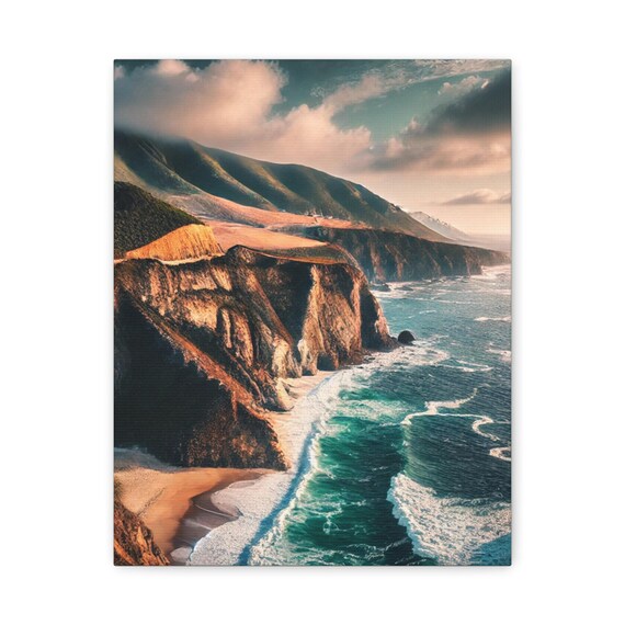 Dramatic Ocean Cliffs Crashing Waves Golden Hour Fine Art Poster