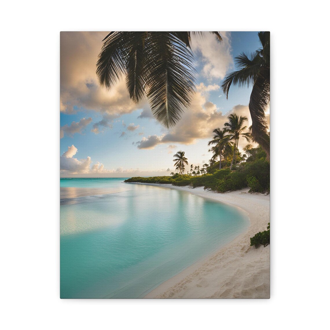 Tropical Beach Palm Trees Turquoise Water White Sand Scene Poster