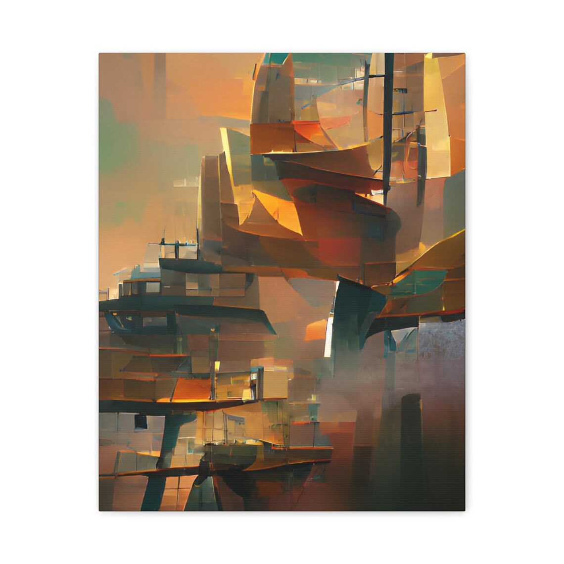 Abstract Cityscape Matte Canvas Art Print Modern Home Decor