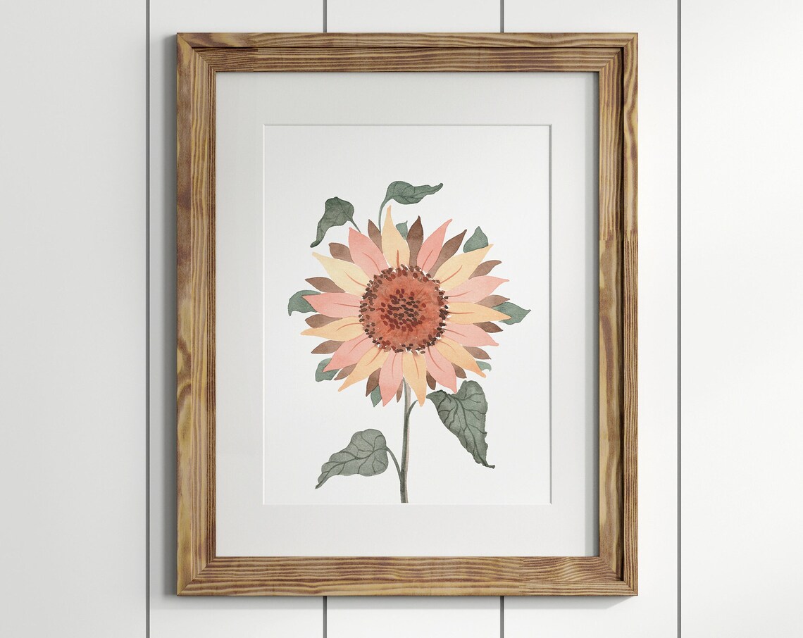Boho Sunflower Watercolor Botanical Art Print