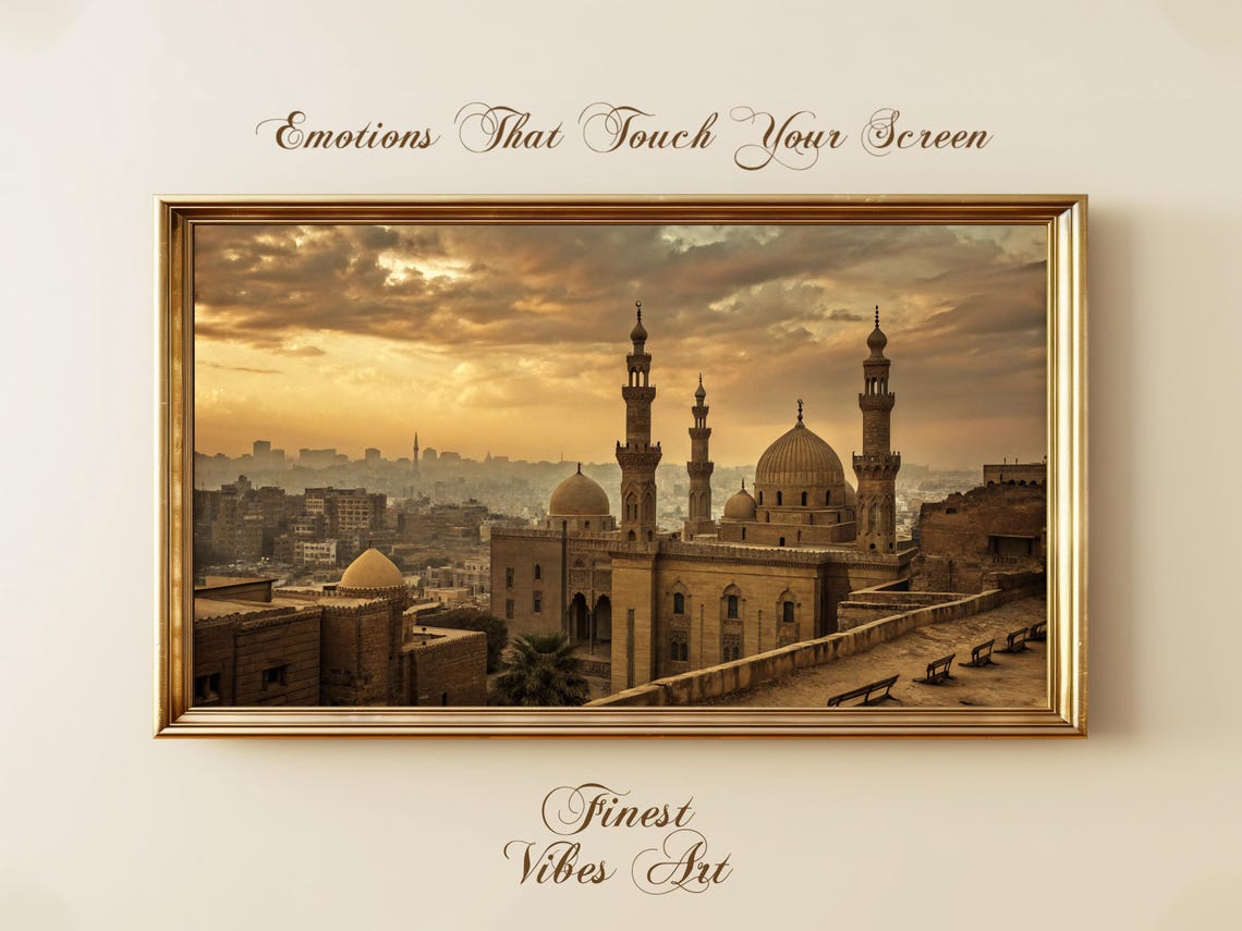 Golden Islamic Architecture Sunset Art For Frame Tv Middle Eastern Cityscape Warm Tones