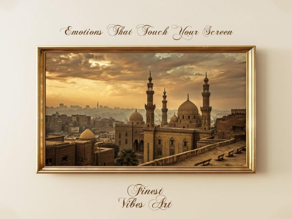 Golden Islamic Architecture Sunset Art For Frame Tv Middle Eastern Cityscape Warm Tones