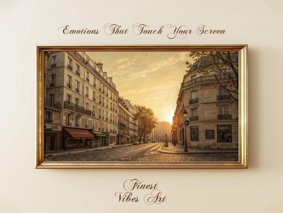 Paris Sunrise Sepia Street Art For Frame Tv Vintage Oil Painting Style European Cityscape