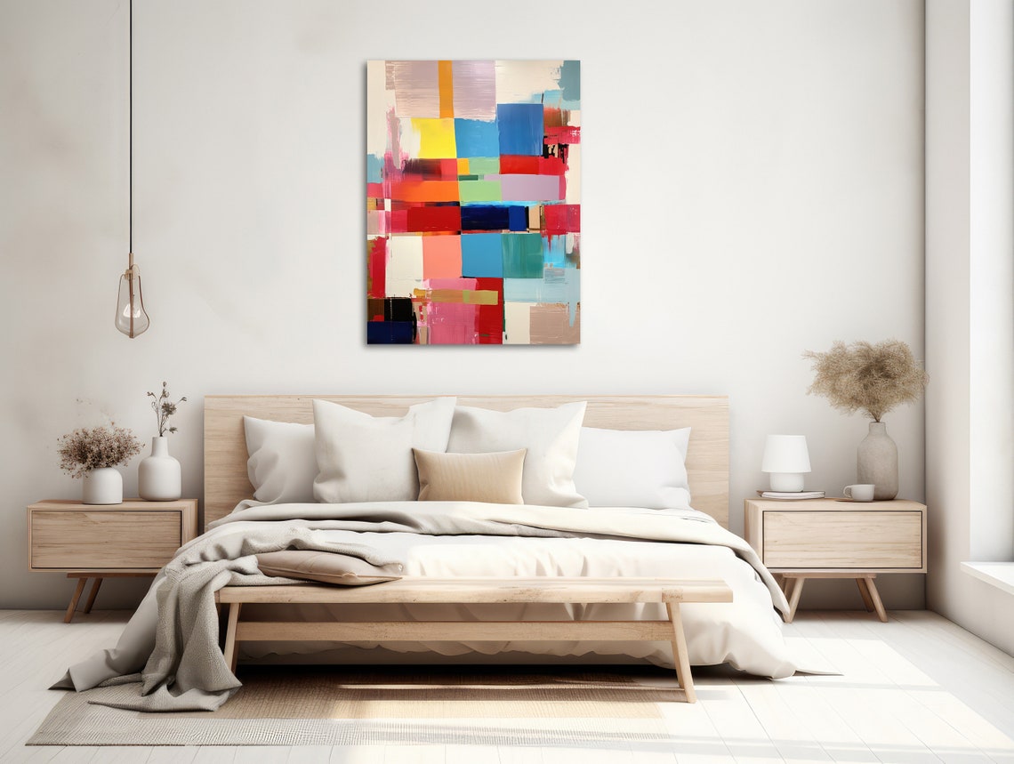 Vibrant Mosaic Color Blocks Red Blue Yellow Bold Abstract Poster - Image 2