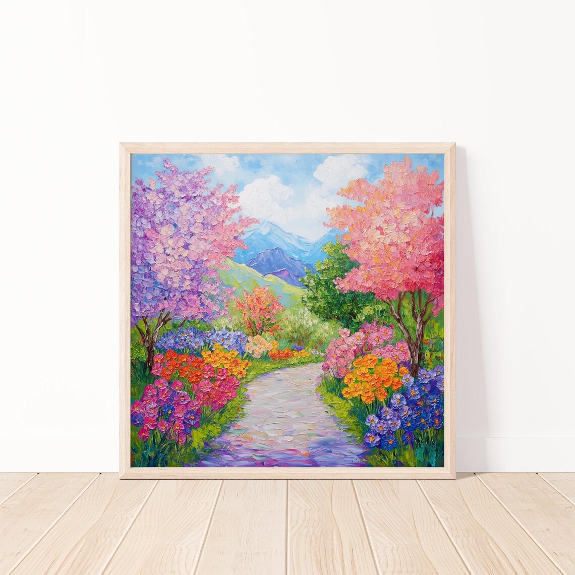 Spring Pathway Landscape, Colorful Garden Nature