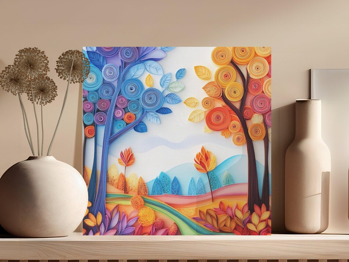 Colorful Forest Landscape, Rainbow Autumn Trees - Image 3