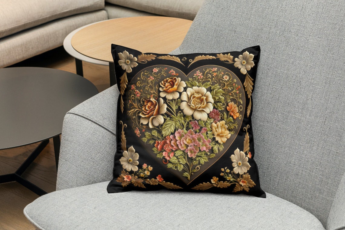 Floral Heart 3D Gold Flowers on Black Romantic Background Poster - Image 3