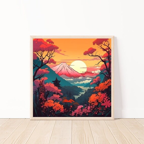 Japanese Ukiyo E Style Mountain Art Japanese Poster Ukiyo E Poster Japan Ai Wall Art Japanese Print Japanese Art 12 X 12