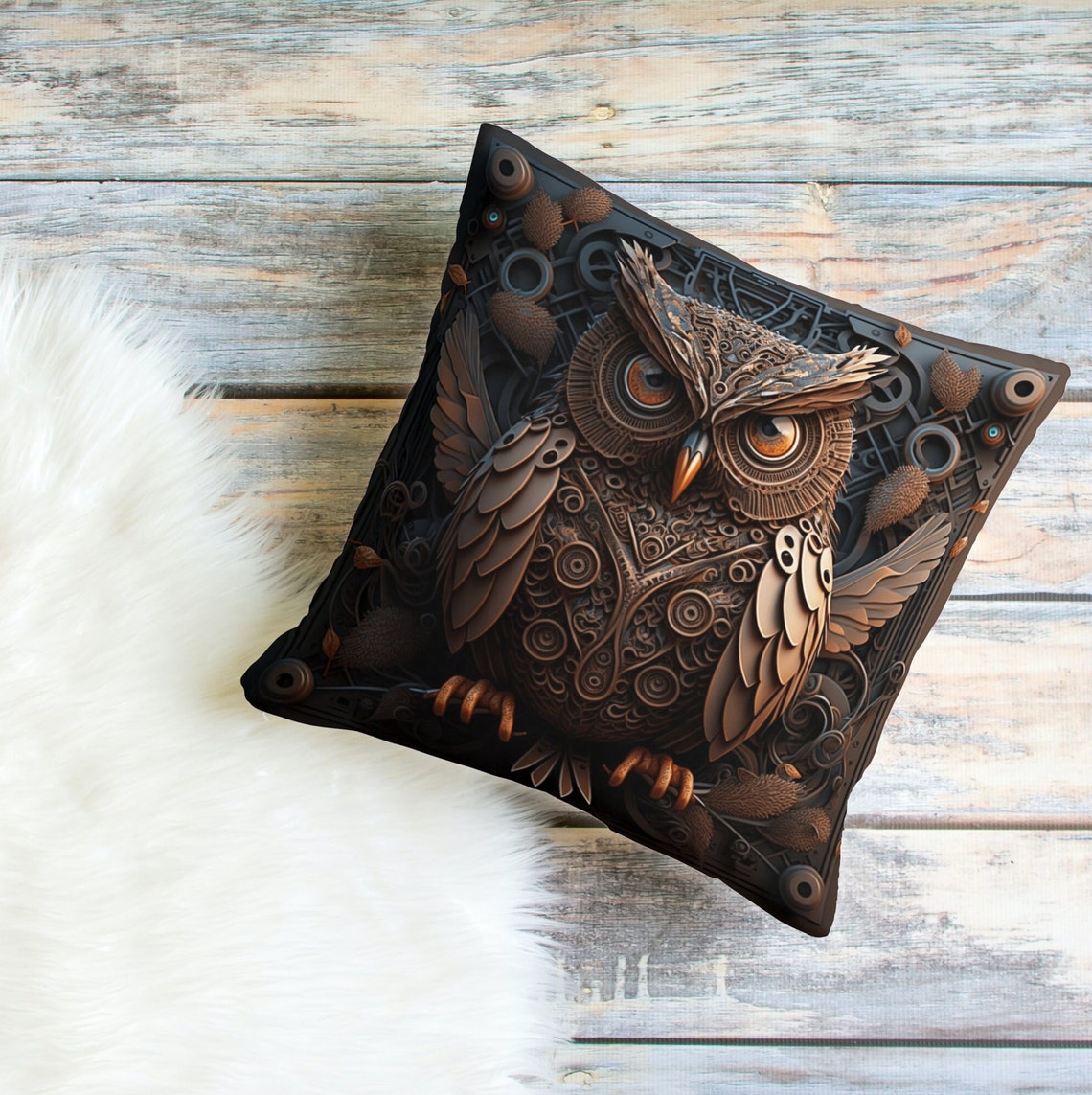 Victorian Steampunk Bronze Owl 3D Sculpture Style with Gears Poster - Image 4