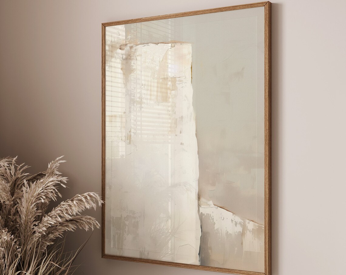Abstract Beige And White Minimalist Art Print - Image 2