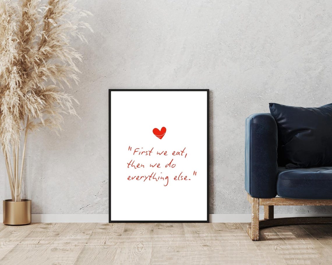 First We Eat Then We Do Everything Else Quote Red Heart Kitchen Poster - Image 4