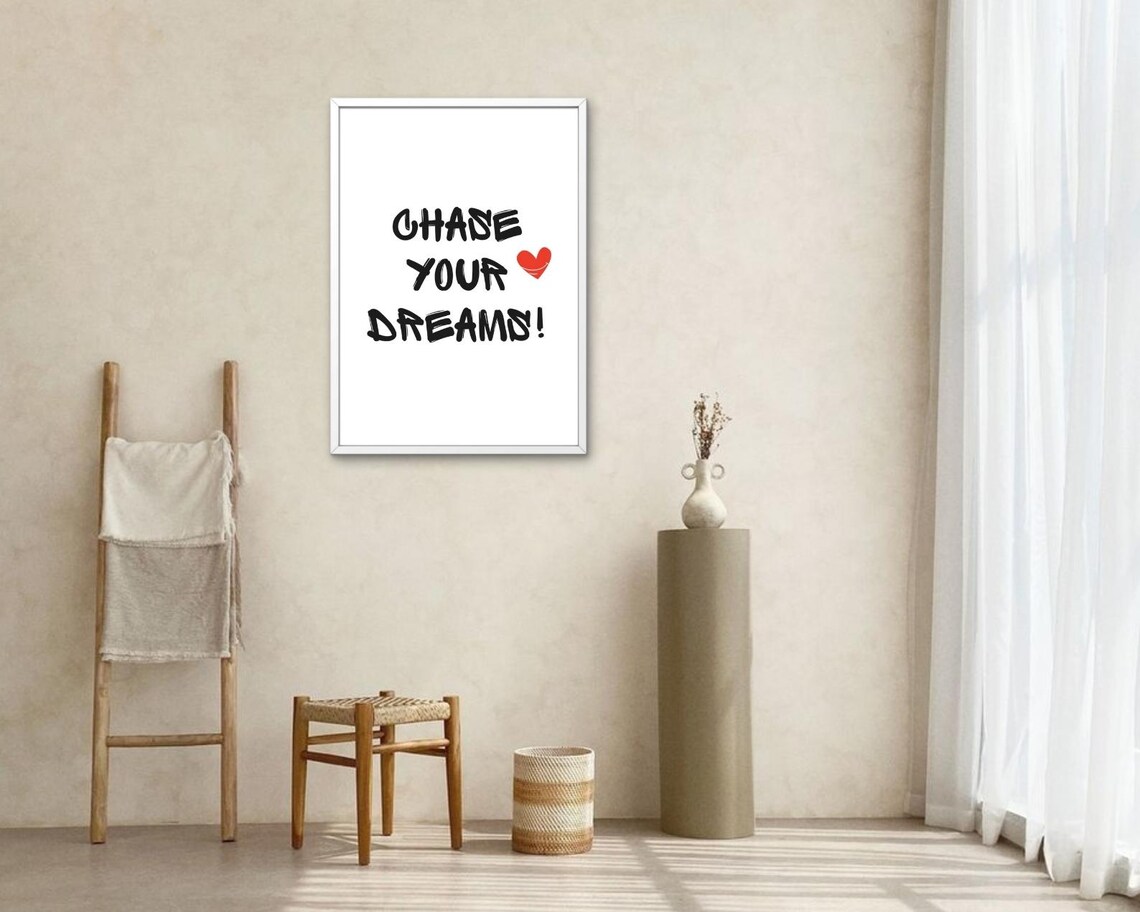 Chase Your Dreams Quote Brush Lettering Red Heart Inspiring Poster - Image 2