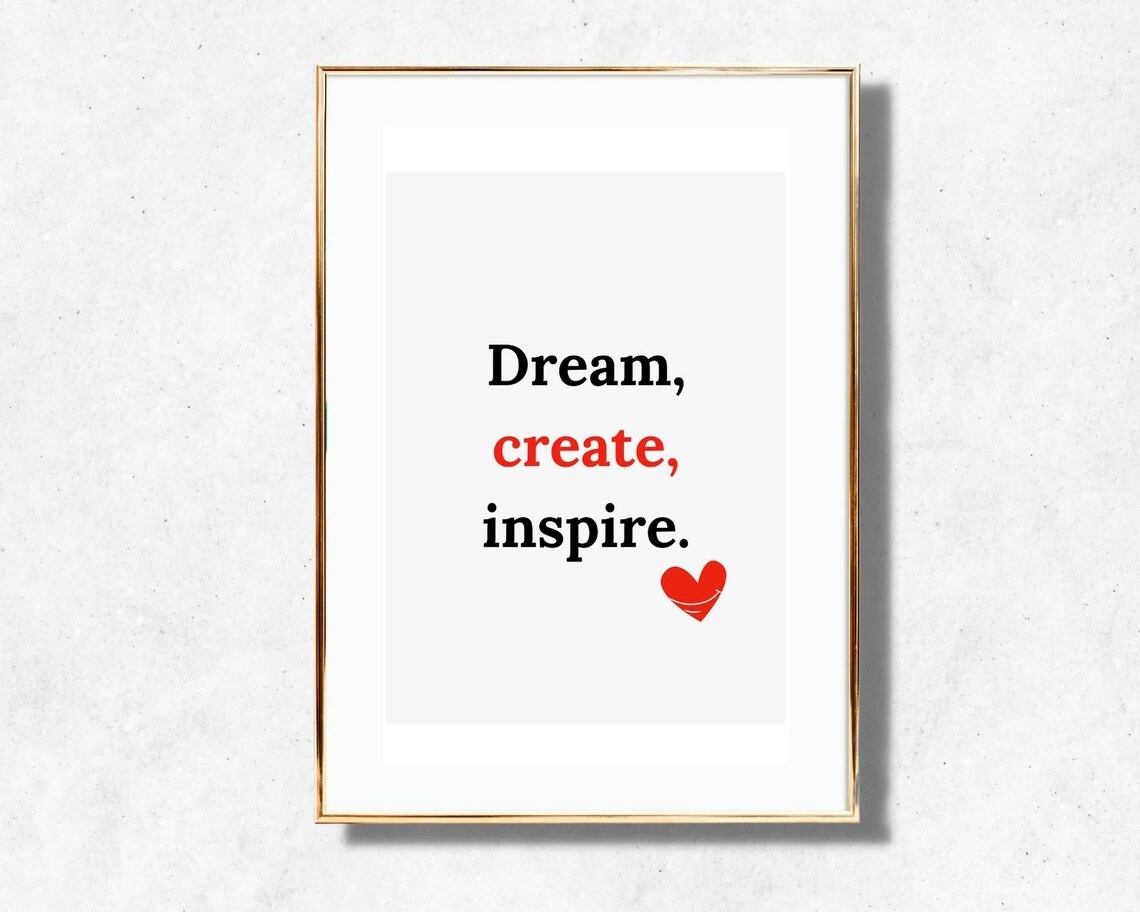 Dream Create Inspire Motivational Quote Red Heart Art Poster - Image 2