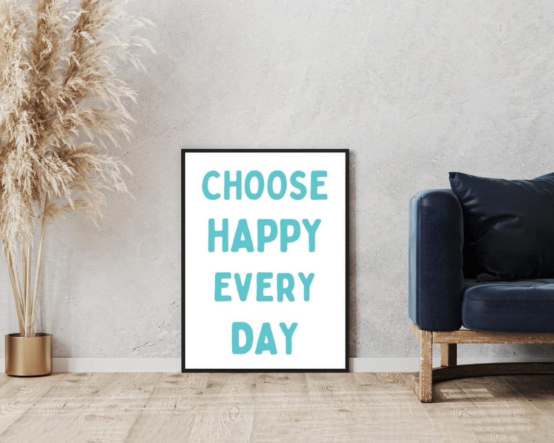 Choose Happy Every Day Turquoise White Minimalist Positive Poster - Image 5