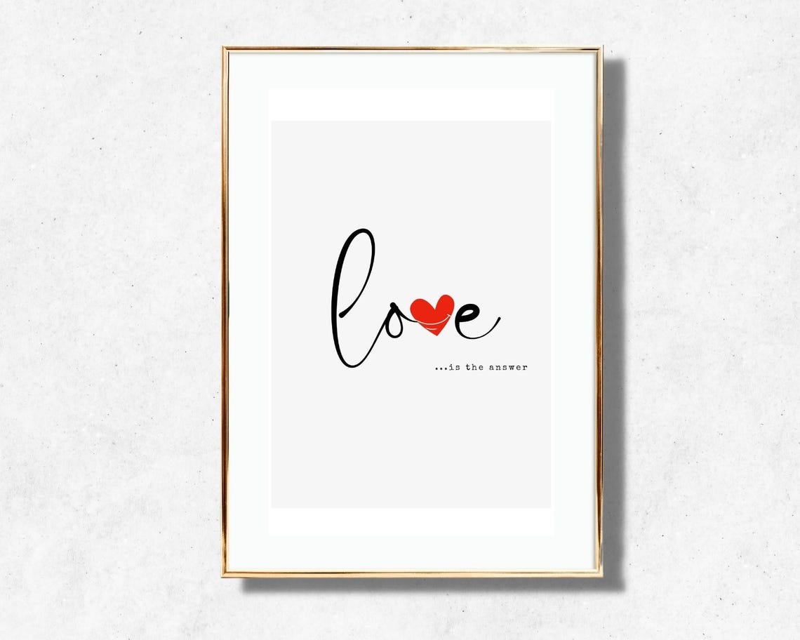 Love Is The Answer Black Script Quote Heart Accent Art Poster - Image 2