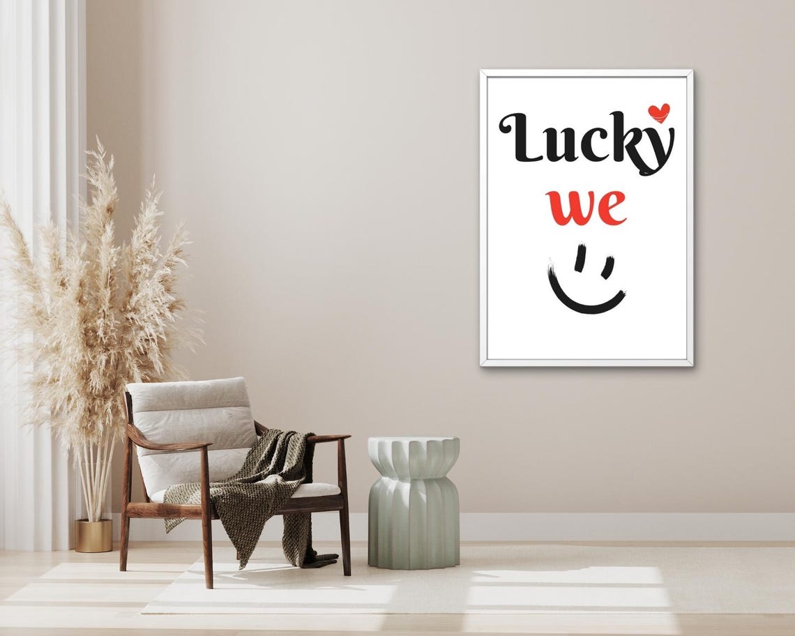 Lucky We Quote Script Typography Smiley Heart Playful Couple Poster - Image 3
