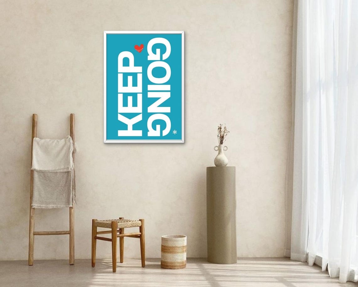 Keep Going Deep Teal White Heart Modern Minimalist Quote Poster - Image 2