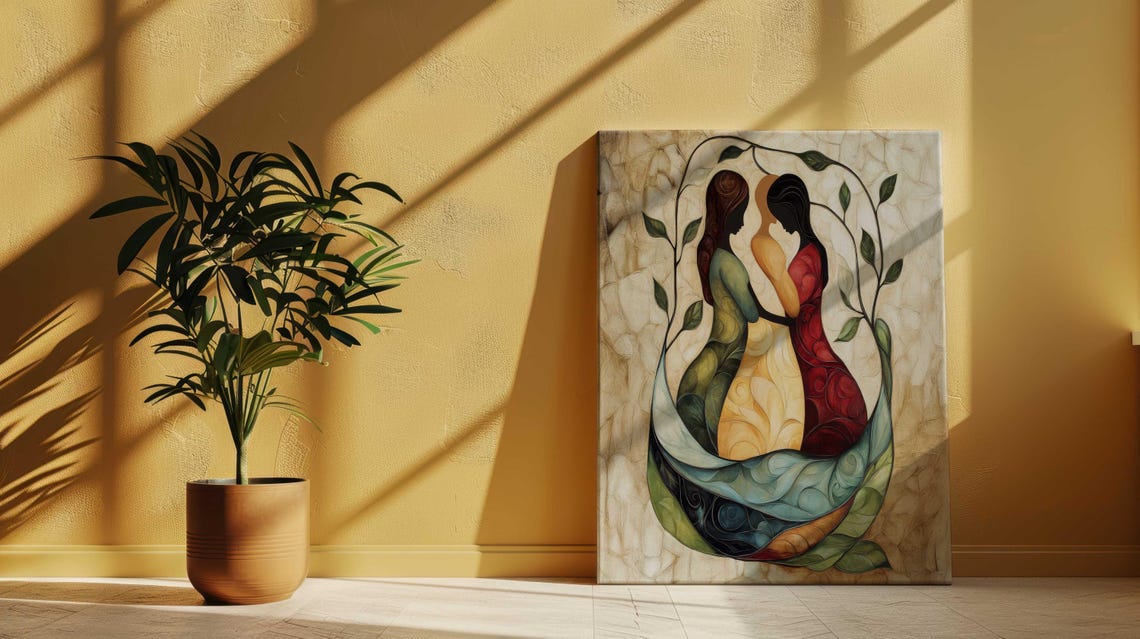 Three Women Mosaic Stained Glass Style Leaves Floral Art Print - Image 4