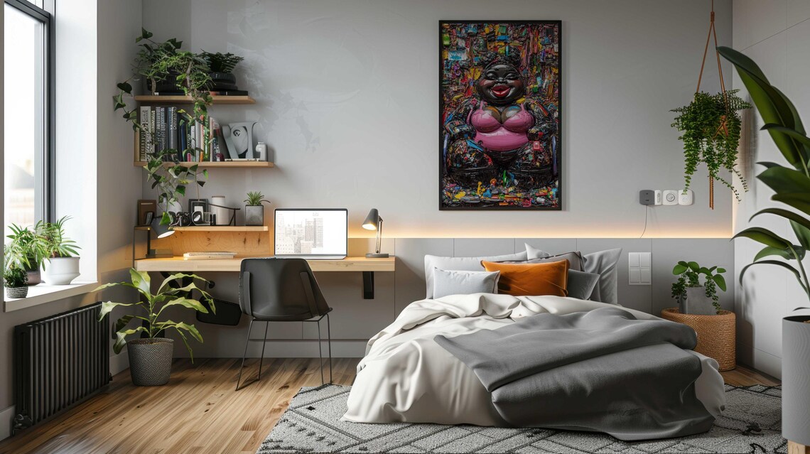 Joyful Curvy Black Woman Pink Top Impasto Texture Body Positive Poster - Image 4