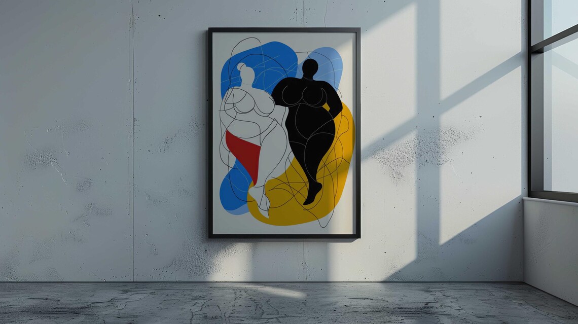 Inclusive Couple Bodies Line Art Color Block Gallery Art Poster - Image 3