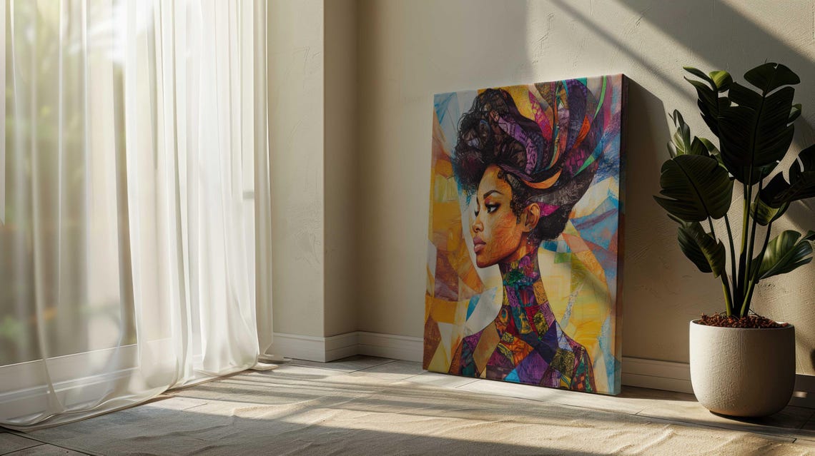 Black Woman Cubist Portrait Geometric Colorful Headwrap Art Poster - Image 2