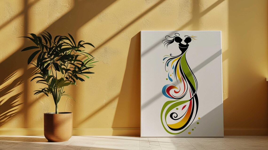 Colorful Dancing Couple Ribbon Dress Modern Minimalist Wall Poster - Image 3