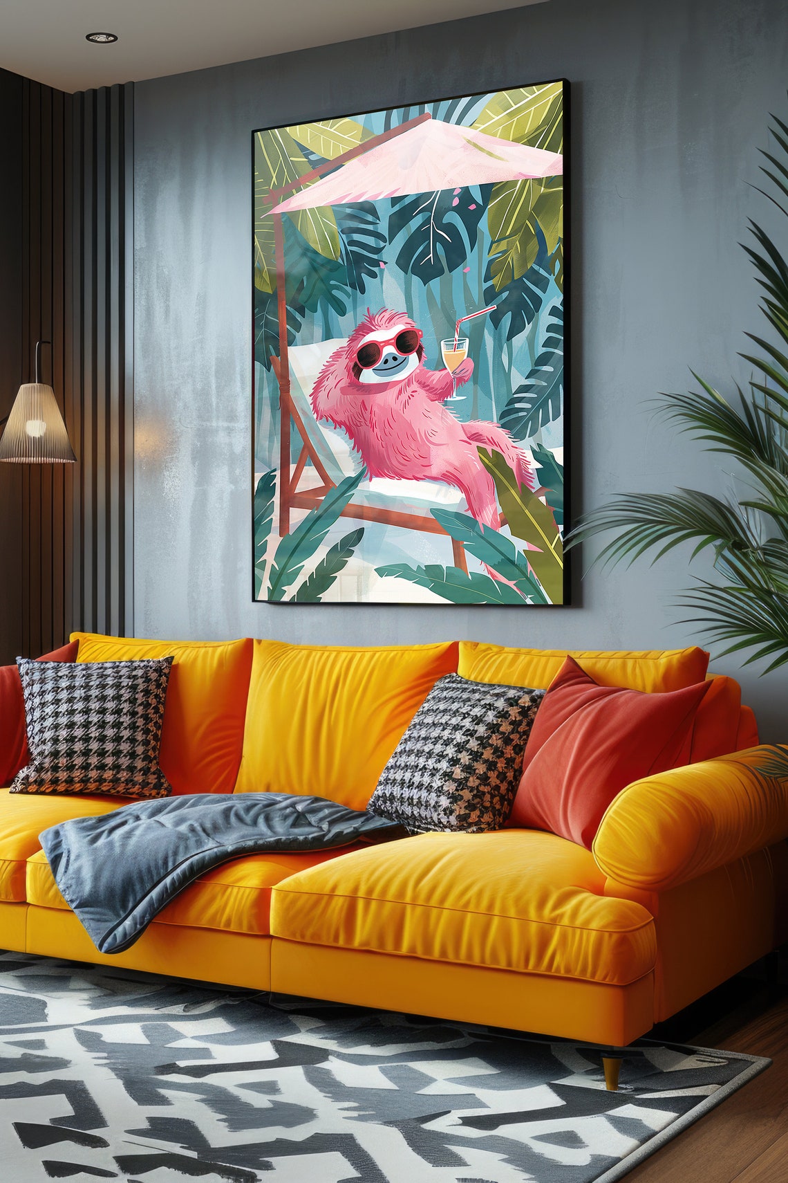 Relaxed Pink Sloth Beach Chair Poster Tropical Cocktail Summer Decor - Image 2