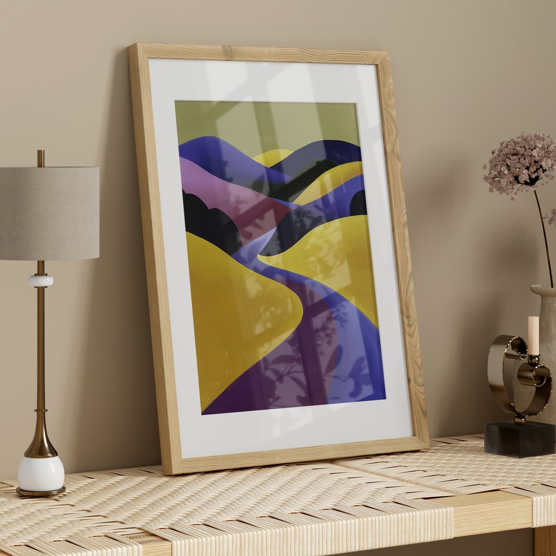 Minimalist Yellow Purple Abstract Mountain Modern Art Poster - Image 3