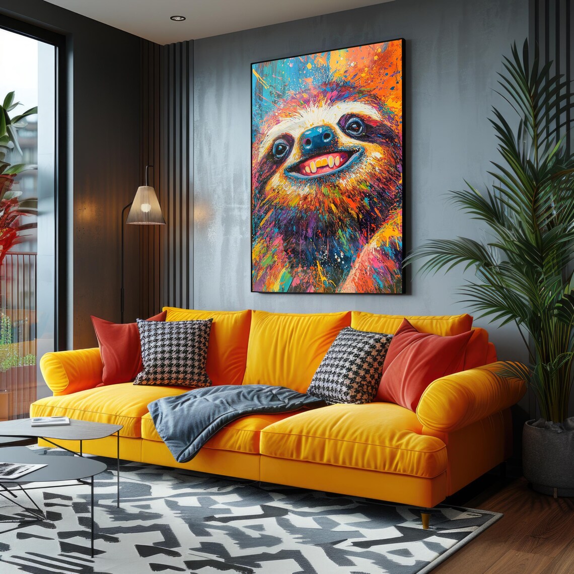 Grinning Sloth Colorful Pop Art Paint Splatter Animal Portrait Poster - Image 2