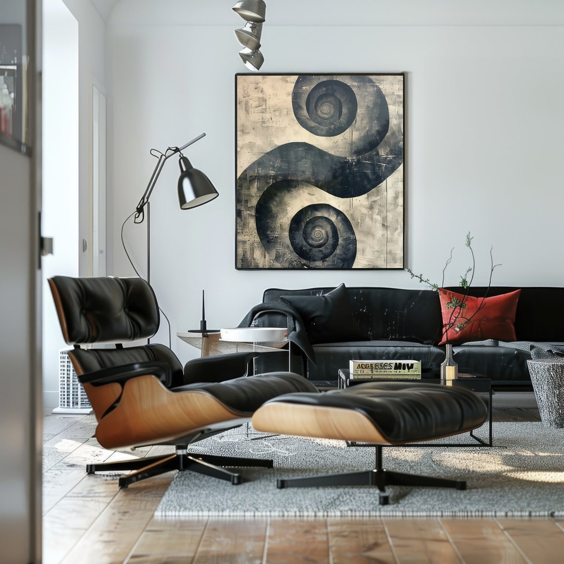 Retro Spiral Abstract Art Monochrome Swirl Vintage Wall Poster - Image 3