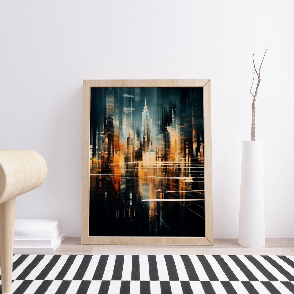 Abstract Night Cityscape Art Golden Lights New York Tower Poster - Image 2