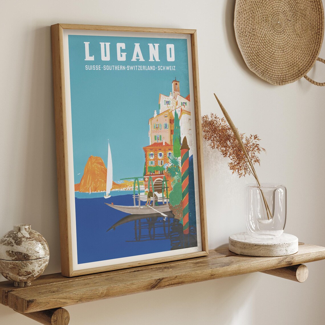 Lugano Switzerland Vintage Travel Poster, Travel Poster - Image 3
