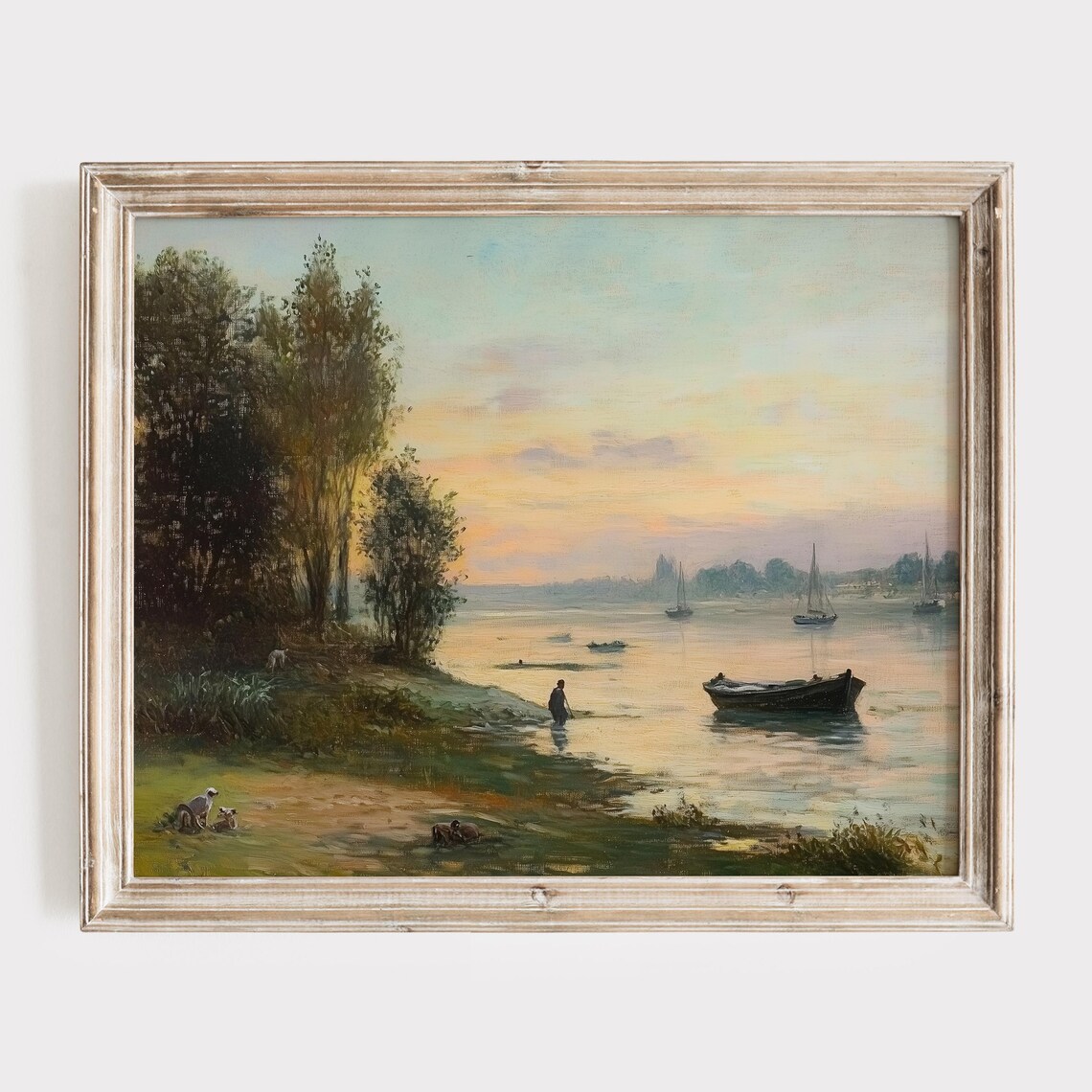 Sunset Harbor Boats Romantic Vintage Seascape Nautical Art Poster