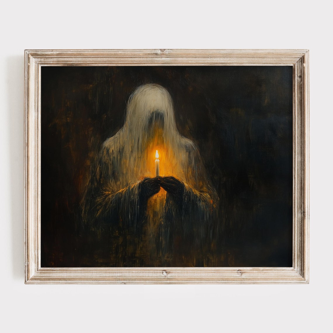 Ghostly Figure Holding A Lit Candle In The Dark Night Poster