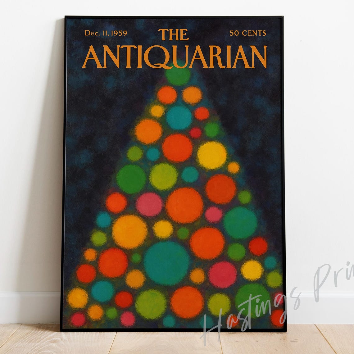 The Antiquarian 1959 Christmas Cover Colorful Dots Tree Holiday Print