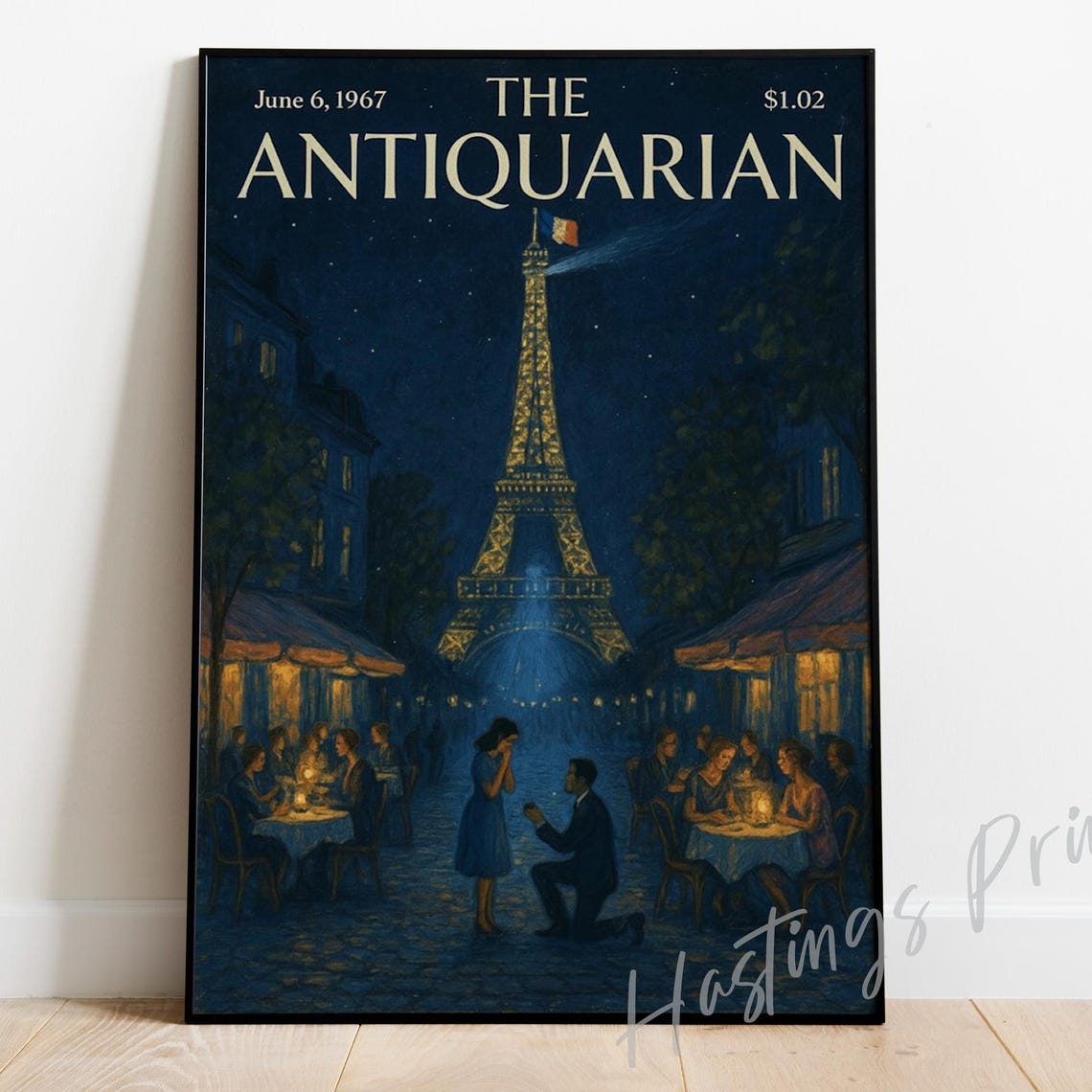 The Antiquarian 1967 Paris Night Proposal Eiffel Tower Magazine Poster