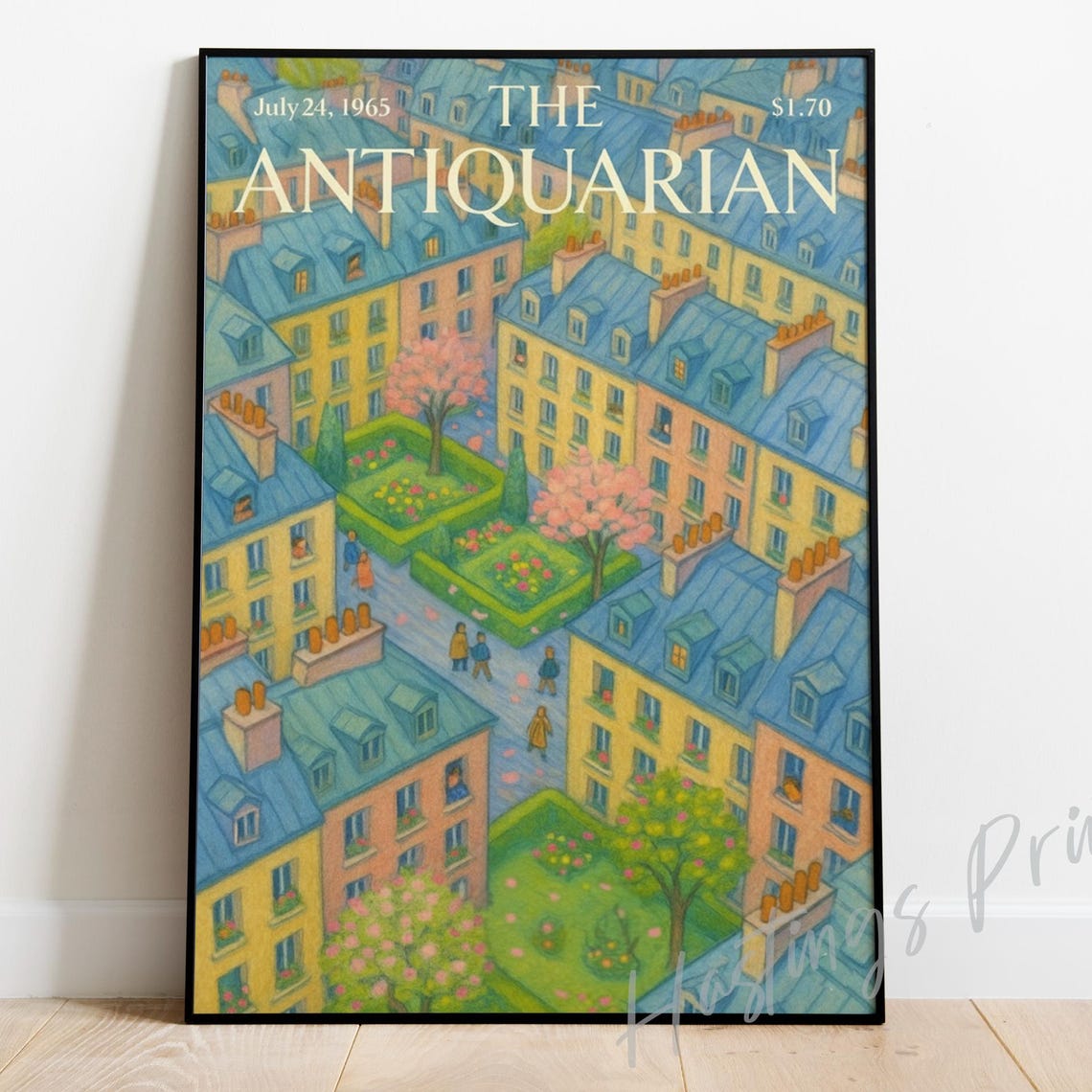 The Antiquarian Paris Courtyard Mansard Roofs Vintage Poster