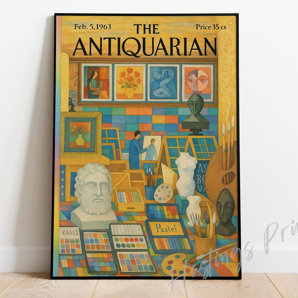 The Antiquarian Artist Studio Feb 1963 Vintage Magazine Cover Poster