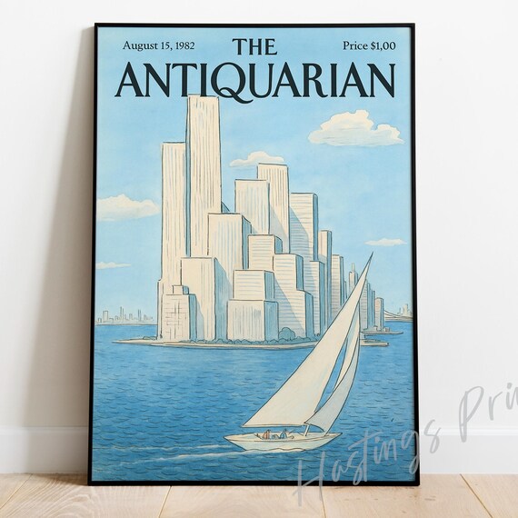 The Antiquarian New York Twin Towers Sailboat Vintage Cover Poster
