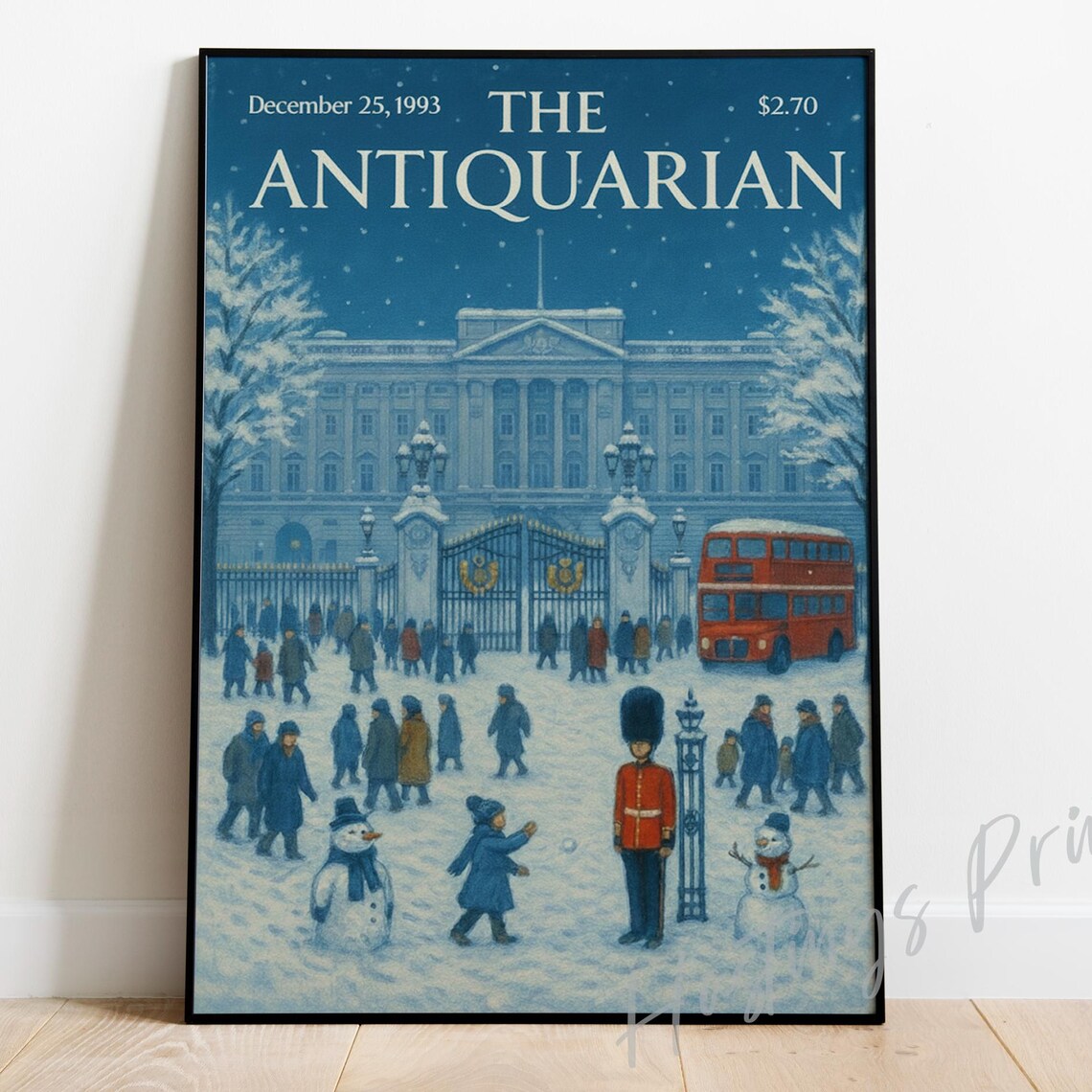 The Antiquarian 1993 Christmas Cover Snowy Buckingham Palace London Print