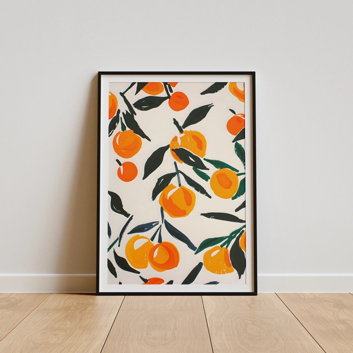 Modern Orange Citrus Pattern Dark Leaves Minimalist Art Poster - Image 4