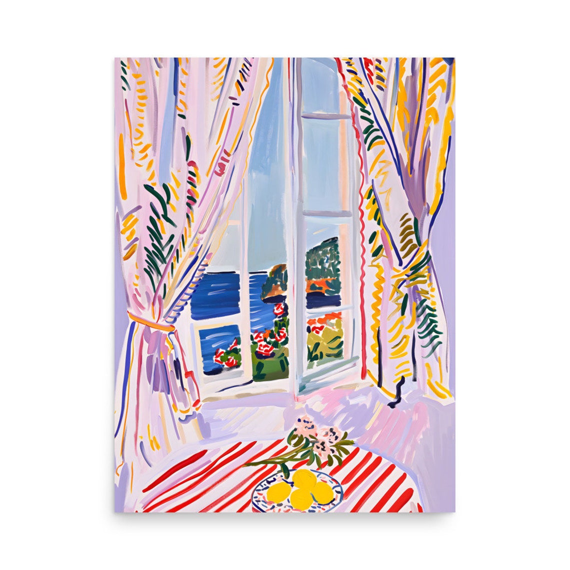 Henri Matisse Style Open Window Patterned Curtains Lemon Poster - Image 4