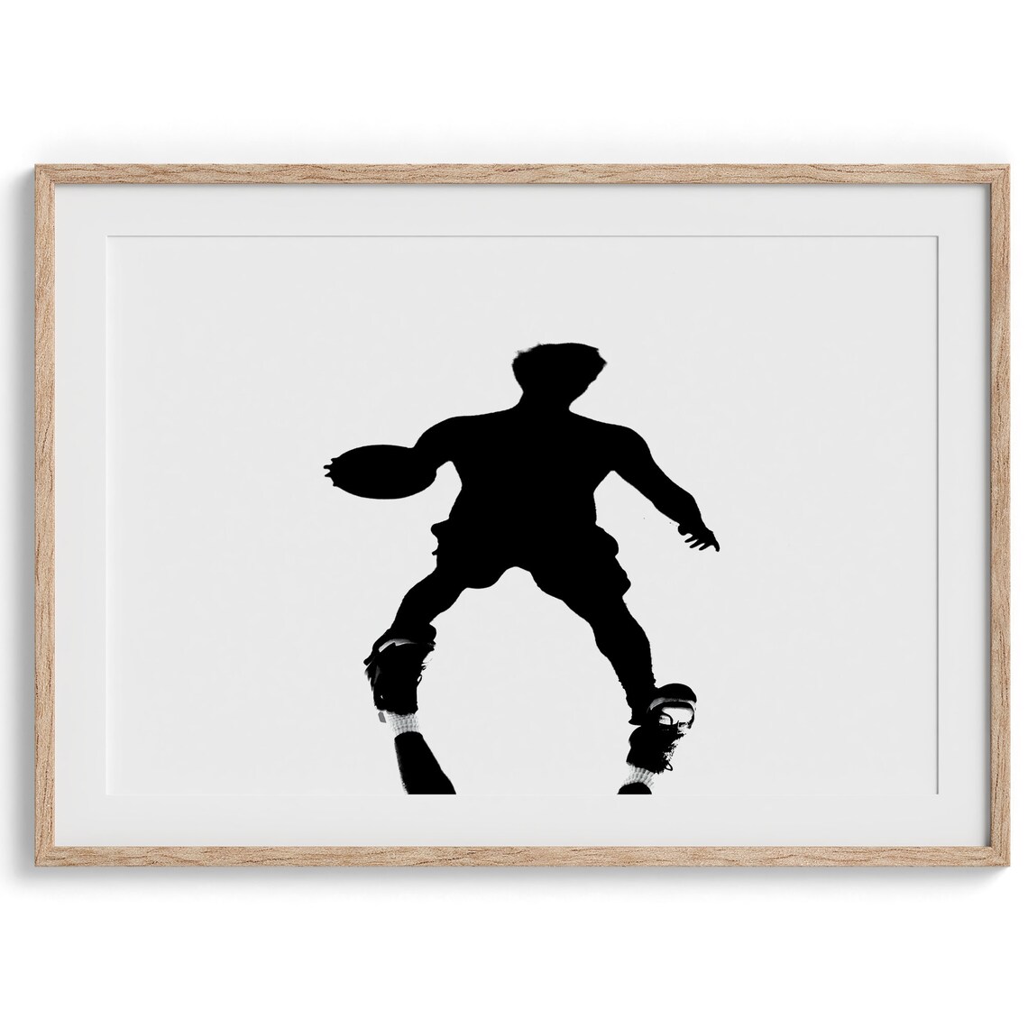Basketball Player Silhouette Mid Air Dunk Black And White Sports Print