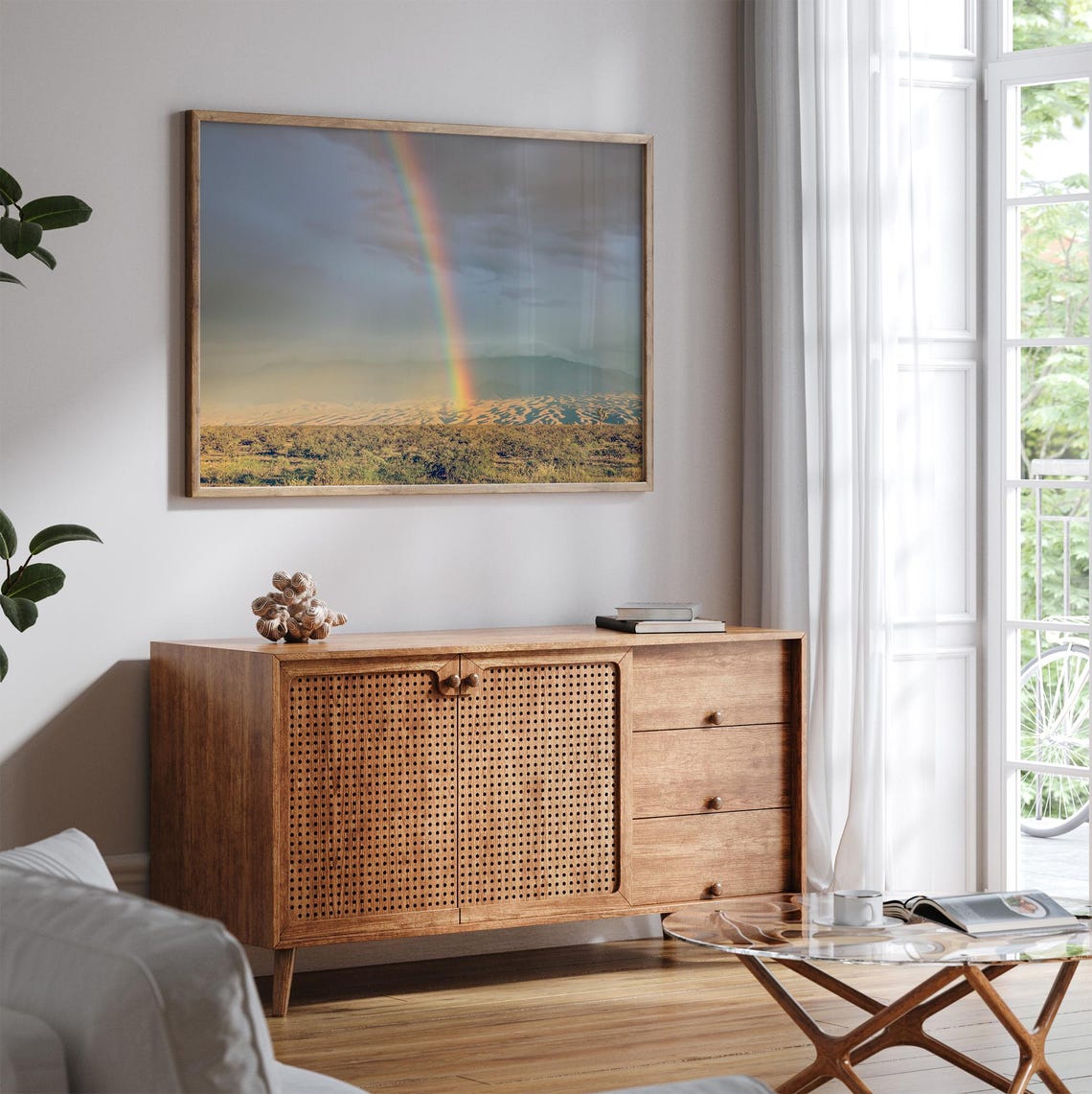 Desert Rainbow Over Sand Dunes Storm Clouds Golden Light Poster - Image 2