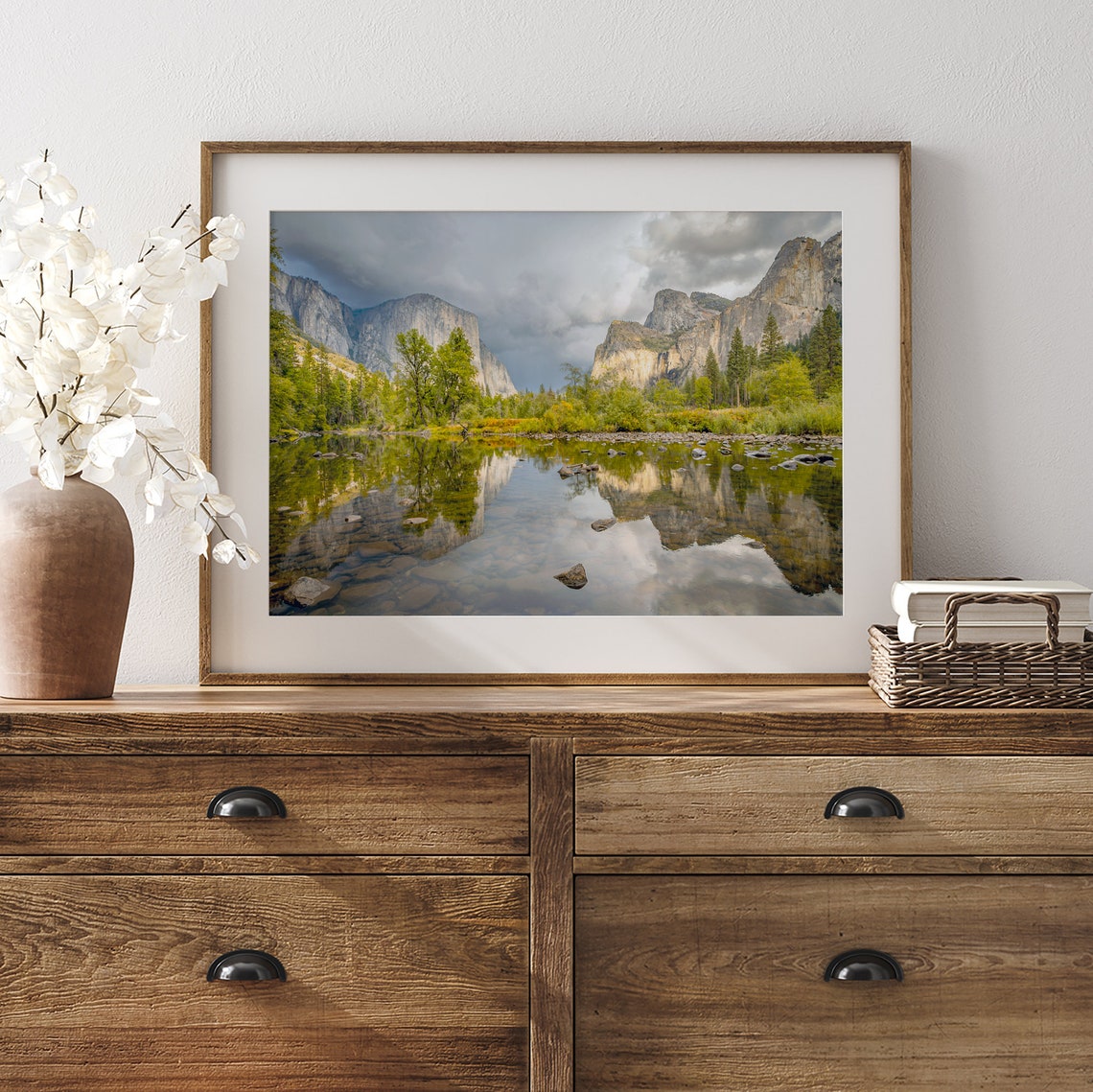 Yosemite Valley Granite Cliffs River Reflection Storm Clouds Poster - Image 3