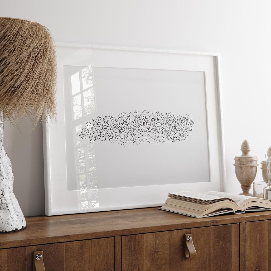 Bird Flock Murmuration Black And White Minimalist Sky Abstract Poster - Image 2