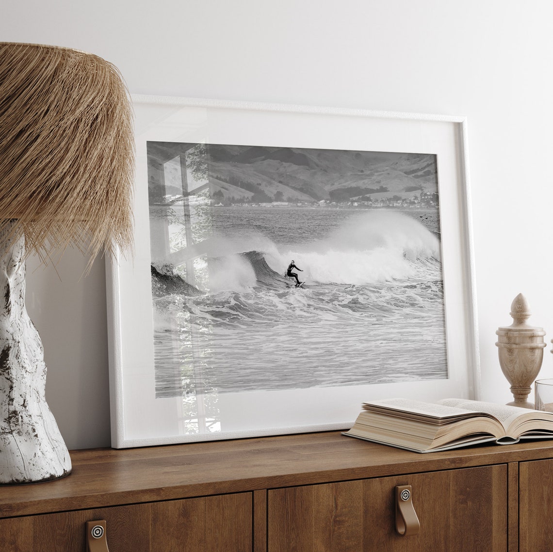 Black And White Surfer Riding Wave Surf Action Ocean Photo Poster - Image 5
